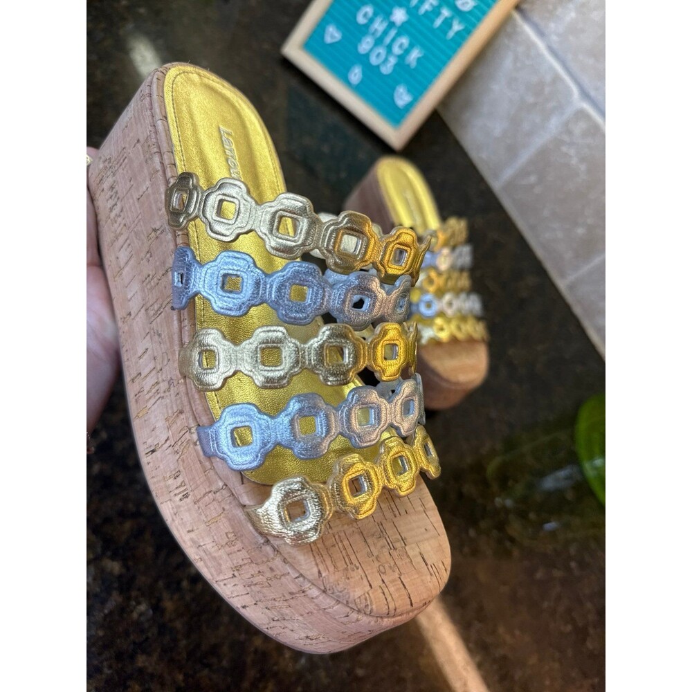 Larroude Charli Gold Silver Metallic Strap Sandals Mules 6.5 NWOT HARD TO FIND - Picture 12 of 12
